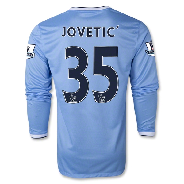 13-14 Manchester City #35 JOVETIC' Home Long Sleeve Jersey Shirt - Click Image to Close